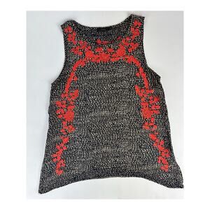 THML Anthropologie Size Medium Spotted Orange Floral Embroidered Tank Top